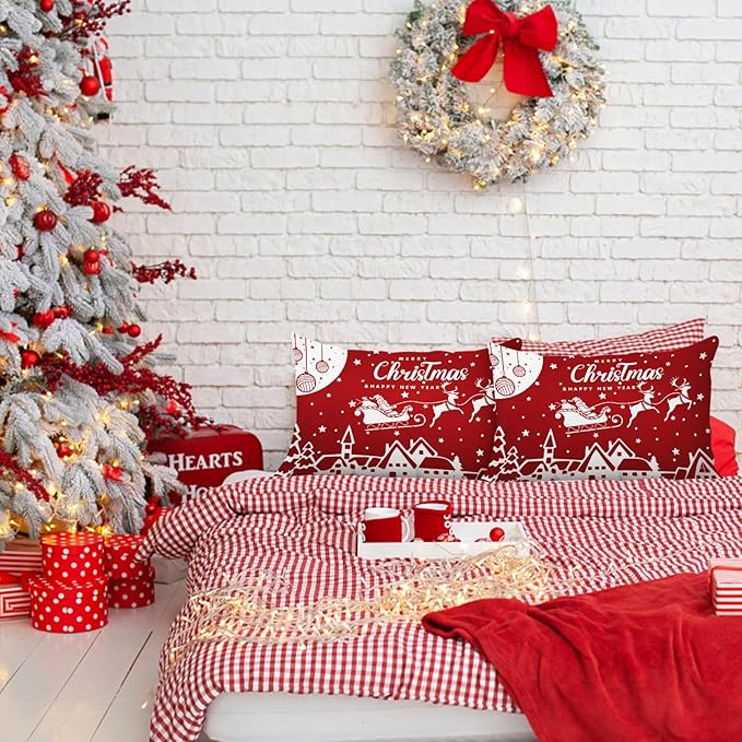 YIYEA Christmas Standard Pillow Cases Set of 2, Ultra Soft Double Brushed Microfiber Pillowcases Standard, Christmas Bed Pillow Covers, Fade Resistant, Easy Slip-On (20"x26")