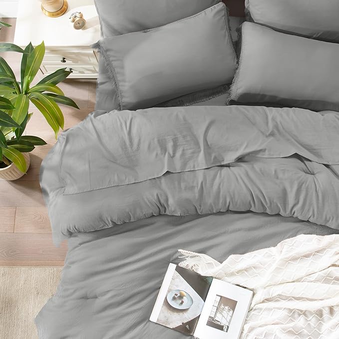 Andency California King Size Comforter Set with Sheets Medium Grey - 7 Pieces Cal King Bed in a Bag Boho Bedding Sets, Bed Set with Comforter, Sheets, Pillowcases & Shams