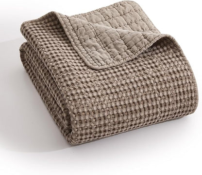 Levtex Home Mills Waffle Full Bedspread Set (100x104in) with 2 Pillow Shams (26x20in) - Cocoa - Cotton Waffle Full Size Bedspread Set - Lightweight, Soft, Pre-Washed