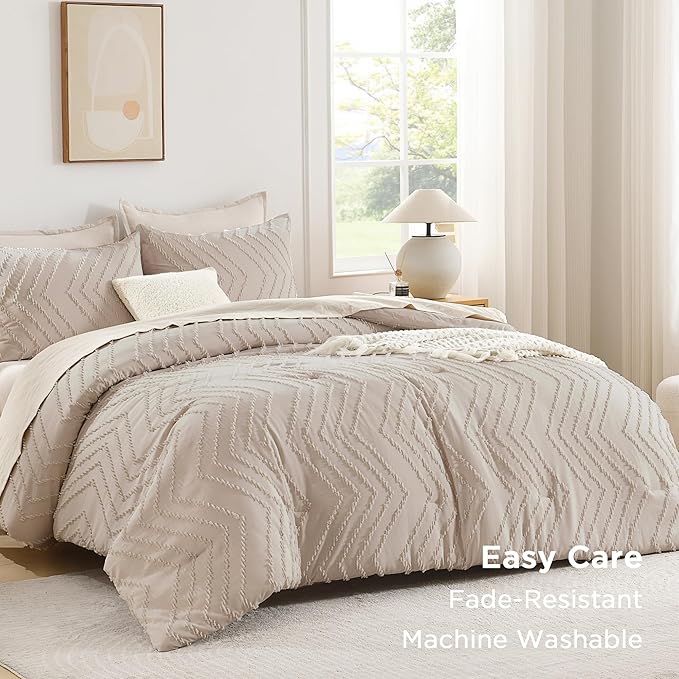 Andency Linen Twin/Twin XL Comforter Set, Twin Bed Comforter for College Dorm Girls Boys Kids Boho Soft Warm Cute Comforter, 2 Pieces Aesthetic Chevron Bohemian Bedding Set
