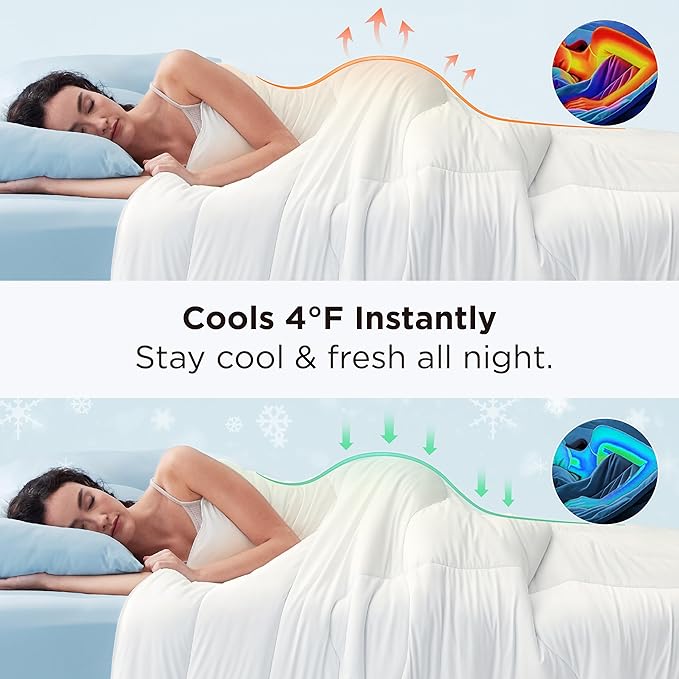 Bedsure Cooling Comforter Full Size - Cooling Blankets for Hot Sleepers, Lightweight Comforter for Summer with Dual-Sided Cool Tech, Soft Breathable Cold Blanket for Sleeping, White, 82x86 Inches