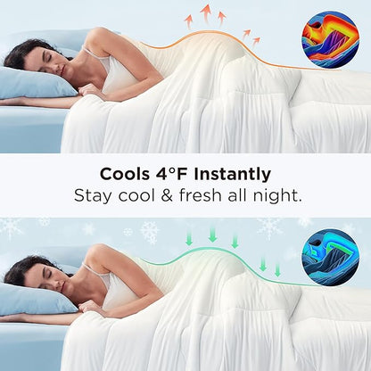 Bedsure Cooling Comforter Full Size - Cooling Blankets for Hot Sleepers, Lightweight Comforter for Summer with Dual-Sided Cool Tech, Soft Breathable Cold Blanket for Sleeping, White, 82x86 Inches