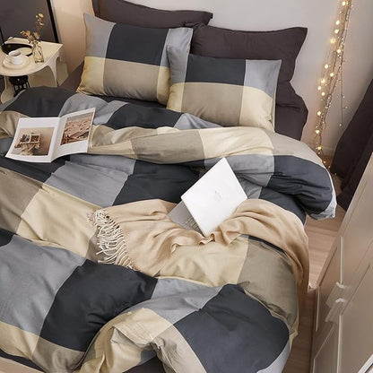 VM VOUGEMARKET Plaid Comforter Set Twin,3 Pieces Black Gray Grid Bedding Comforter with 2 Pillowcases Modern Simple Farmhouse Down Comforter Set for Teen Boys