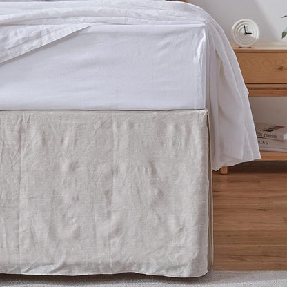 Simple&Opulence Belgian Linen Bed Skirt with Classic 22 inch Tailored Drop Dust Ruffle, Easy Fit Breathable Premium Natural Flax - Basic Linen, Queen