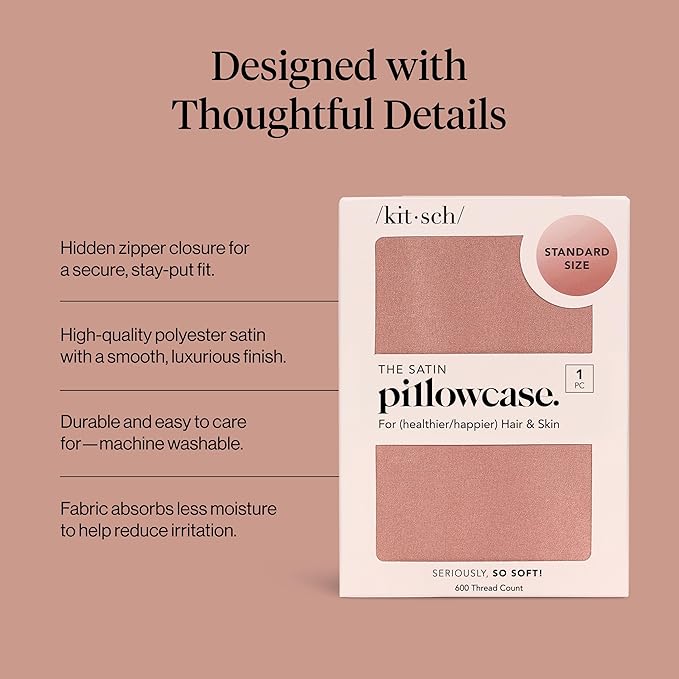 Kitsch Satin Pillowcase with Zipper for Hair & Skin - Softer Than Silk Pillow Cases, Smooth Cooling Satin Pillow Case, Wrinkle-Free, Machine Washable, Pillow Cases Standard Size 19x26 - Terracotta