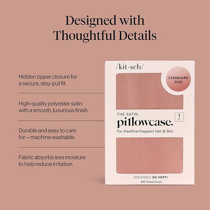 Kitsch Satin Pillowcase with Zipper for Hair & Skin - Softer Than Silk Pillow Cases, Smooth Cooling Satin Pillow Case, Wrinkle-Free, Machine Washable, Pillow Cases Standard Size 19x26 - Terracotta