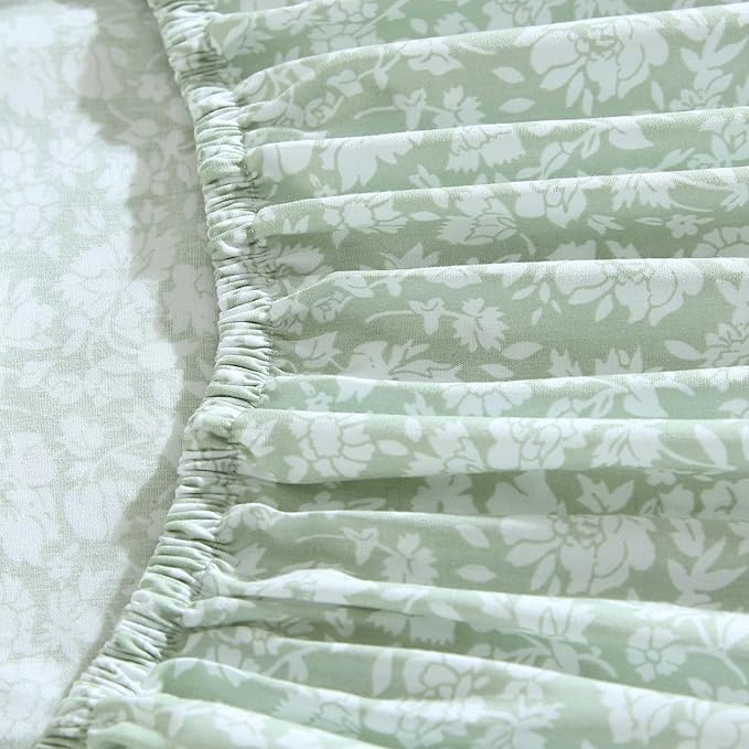 Laura Ashley - Sheets, Cotton Percale Bedding Set, Lightweight & Breathable Room Essentials (Heirloom Ditzy Green, Full)