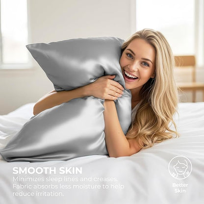 Satin Pillowcase 2 Pack - King Size (20"x40", Grey) - Silky Pillow Cases for Hair and Skin - Satin Pillow Covers with Envelope Closure - Extra Soft Premium Microfiber