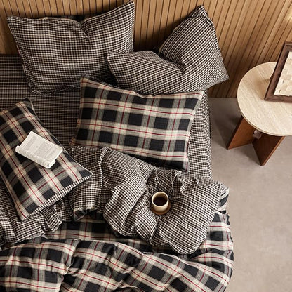 EAVD Vintage Style Red&Black Plaid Duvet Cover Twin Soft 100% Cotton Muslin Retro Red Green Black Grid Checkered Plaid Bedding Set with 2 Pillowcases Reversible Gingham Duvet Cover with Zipper Closure