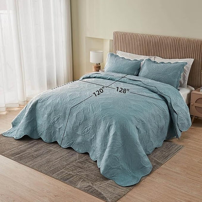 Oversized Cal King Bedspreads 120x120 for Extra Tall Split California King Bed Lightweight Quilted Coverlet Set 3 Pieces 1 Quilt 2 Pillow Shams Blue