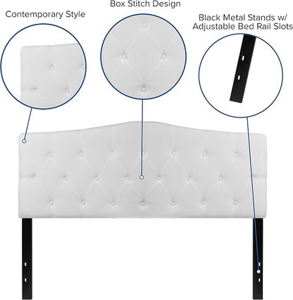 EMMA + OLIVER Tufted Upholstered Queen Size Headboard in White Fabric