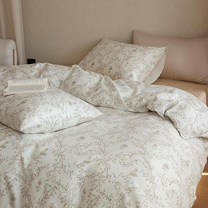 Floral Full Comforter Set Boho Fluffy Bedding Set Cotton Down Alternative Girl Farmhouse Bedding Comforter Sets Chic Soft Lightweight Breathable Bed Comforter with 2 Pillowcases