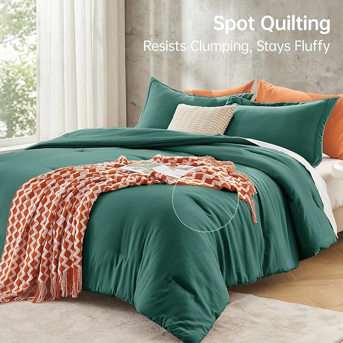 MUXHOMO Full Comforter Sets, All Season Ultra Soft Down Alternative Bedding - 3 Piece Lightweight Bed Set Includes 1 Comforter (82"x86") and 2 Pillow Shams (20"x26"), Emerald Green