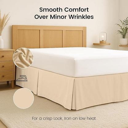 Utopia Bedding Twin Bed Skirt - Soft Quadruple Pleated Ruffle - Easy Fit with 15 Inch Tailored Drop - Hotel Quality, Shrinkage and Fade Resistant (Twin, Beige)