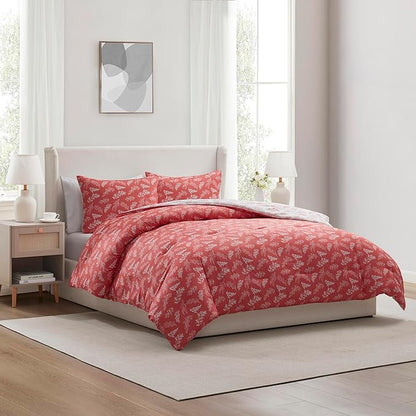 Nestl Full Size Comforter Sets - Pink Bed in a Bag Full Size, 3 Pieces Reversible Bed Set, Soft Floral Bedding Set, All Season Botanical Comforters with Pillow Shams