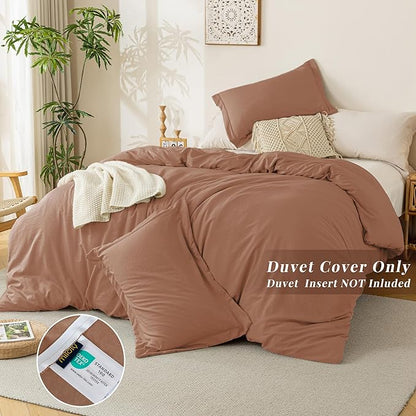 MILDLY Super Soft Duvet Cover - 100% Washed Microfiber Mocha Comforter Cover Set 3 Pieces with Zipper Closure & Corner Ties
