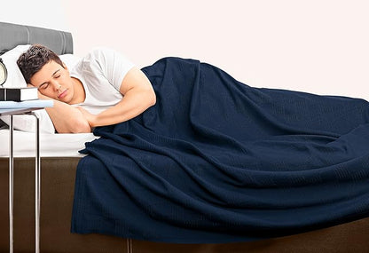 Utopia Bedding Navy 100% Cotton Blanket [King Size - 90x108 Inch] Lightweight, Soft and Breathable Thermal Blanket for All Seasons