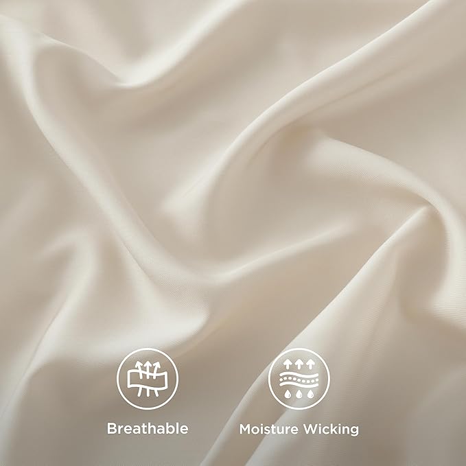 Bedsure Queen Sheet Set, Rayon Derived from Bamboo, Cooling Sheets, PureWoven, Breathable & Soft, Deep Pocket Up to 16", Hotel Luxury Silky Bedding for Hot Sleepers, Light Beige