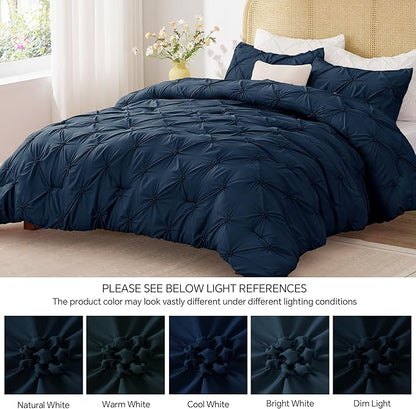 BEDELITE Navy Twin Comforter Set - 2 Peices Boho Pintuck Bedding Comforter Sets, Lightweight Soft & Warm Twin Bedding Sets with 1 Pillowcase for All Season