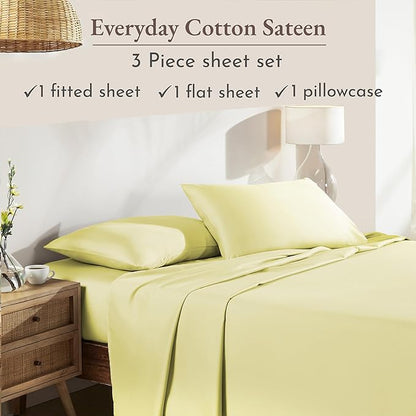 California Design Den Twin XL Bed Sheets Set - Natural 100% Cotton Sheets with 12" Pockets, Soft Sateen Weave, Breathable and Durable Bedding Set for Dorm Rooms, College (Buttery Yellow)