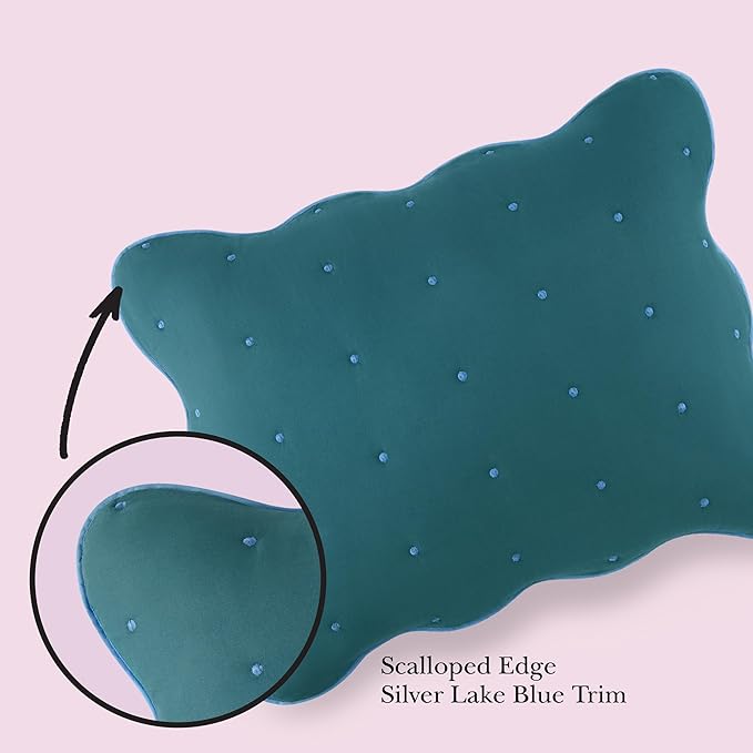 kate spade new york Scalloped Edge 3-Piece Full/Queen Quilt Bedding Set, 100% Cotton Voile Reversible Cover, All Season Bedding, Machine Washable, Blue Spruce