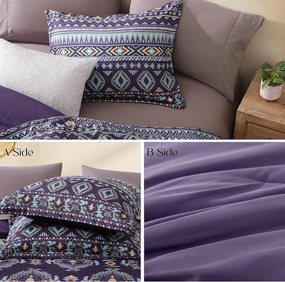 Geniospin Full Comforter Set - 7 Pieces Bed in a Bag, Comfortable Western Bedding Sets for All Seasons, Lightweight Soft Boho Comforter Bed Set with Sheets, Pillowcases & Shams