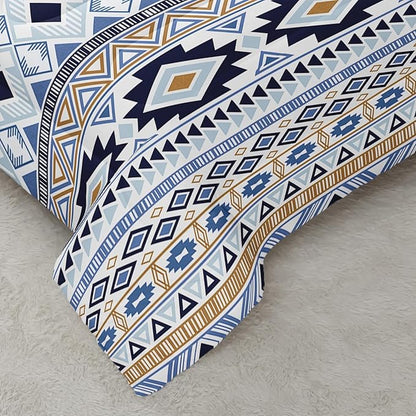 Native American Stripe Comforter Set Full Size Blue Southwestern Bedding Sets 3PCS for Kids Teen Adult Room Decor Ultra-Soft Lightweight Microfiber 1 Comforter with 2 Pillowcases