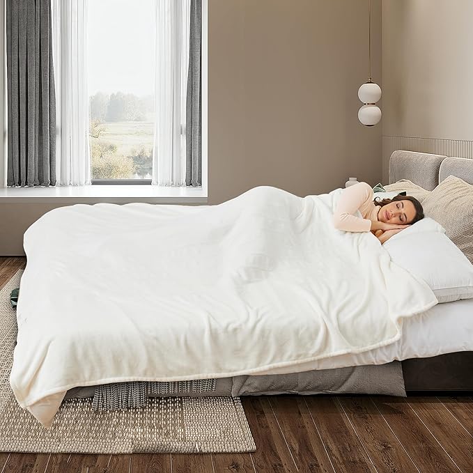 Electric Heated Blanket Queen Size 84"x90", with Dual Control Breathable & Luxurious Flannel, with 4 Heating Levels & 10 Hours Auto-Off, Fast Heating, Machine Washable, for Bedding-White