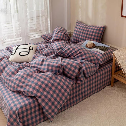 HighBuy Full Size Comforter Set Purple Gingham Bedding Set 3 Pieces for All Season,Modern Chic Plaid Checkered Pattern Comforter Set Breathable Fluffy,Plaid Grid Comforter with 2 Pillowcases