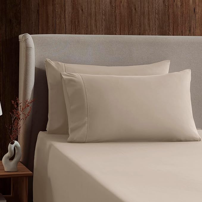 Nestl Queen Sheet Set - Luxury 1800 Ultra-Soft Microfiber Bed Sheets - Double Brushed - Deep Pockets - Easy Fit - 4 Piece Set - Bedding Sheets & Pillowcases (Queen, Beige Cream)