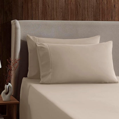 Nestl Short Queen Sheet Set - 1800 Ultra-Soft Microfiber - Double Brushed - Deep Pockets - Easy Fit - 4 Piece Set - Bed Sheets (Short Queen, Beige Cream)