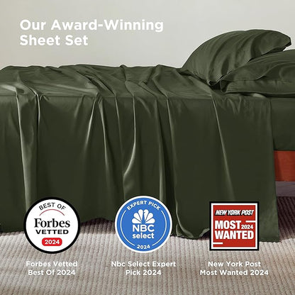 Bedsure California King Sheet Sets, Cooling Sheets, Rayon Derived from Bamboo, PureWoven, Breathable & Soft, Deep Pocket Up to 16 Inches, Hotel Luxury Silky Bedding for Hot Sleepers, Olive Green