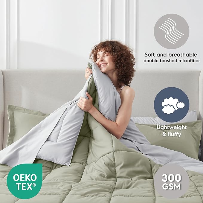 Nestl 7 Piece King Comforter Set – Light Sage Reversible Bed in a Bag – Complete King Size Bedding Set with Sheets, Pillowcases and Shams