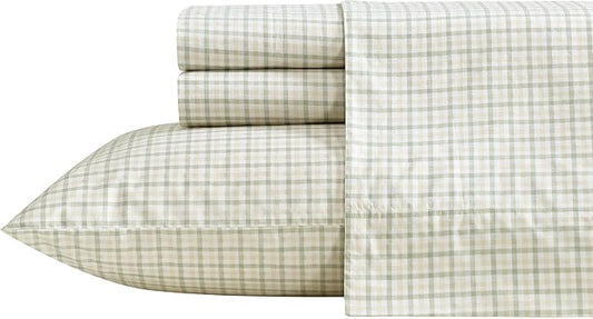 Nautica - Queen Size Sheets Set, Crisp & Tailored Coastal Bedding with a Smooth Cotton Percale, Bed Sheets with Matching Pillowcases & Fitted Sheet (Calm Seas Gingham Green)