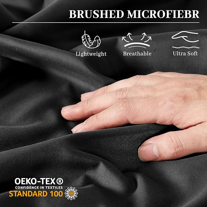YIYEA King Pillow Cases Set of 4, Ultra Soft 1800TC Hotel Quality Double Brushed Microfiber Embroidered Pillowcases, Envelope Closure, Fade Resistant (20"x36", Black)