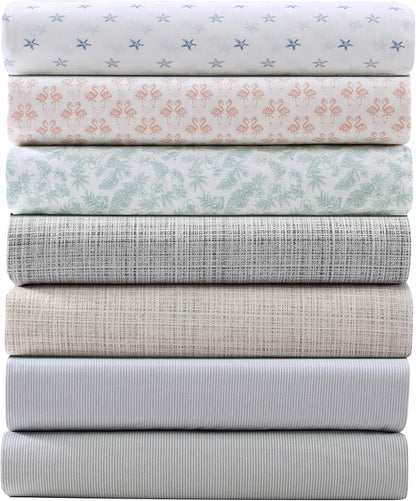 Tommy Bahama - King Sheets, Washed Percale Cotton Bedding Set, Soft & Breathable Bedroom Decor with Deep Pockets (Island Cays Stripe Green, King)