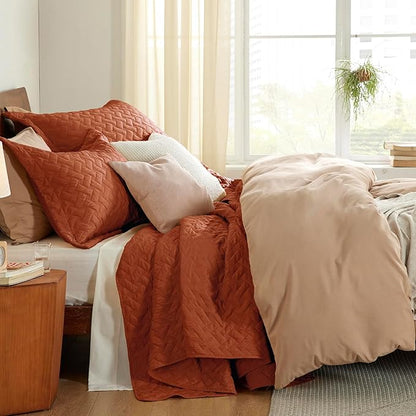 Bedsure Quilts Queen Size - Lightweight Bedspreads Queen Size with Basket Weave Pattern, Soft Quilt Bedding Set, Red Orange Comforter Set Coverlet for All Seasons with 2 Pillow Shams (90" x 96") | Skin-Friendly Soft, All-Season Comfort, Breathable, Lig...