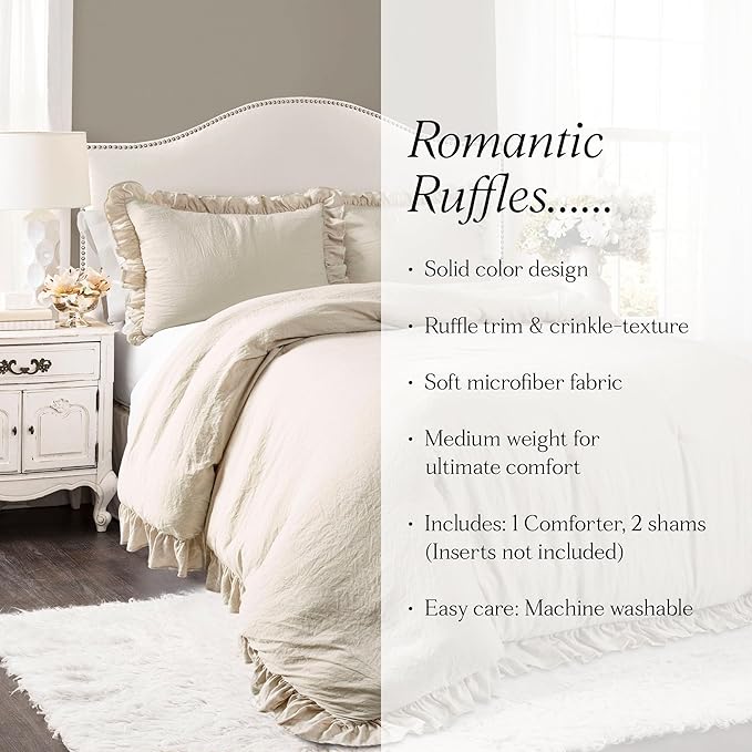 Lush Decor Reyna Ruffle Comforter Set, Full/Queen, Wheat, 3 Piece Cozy Bedding Set
