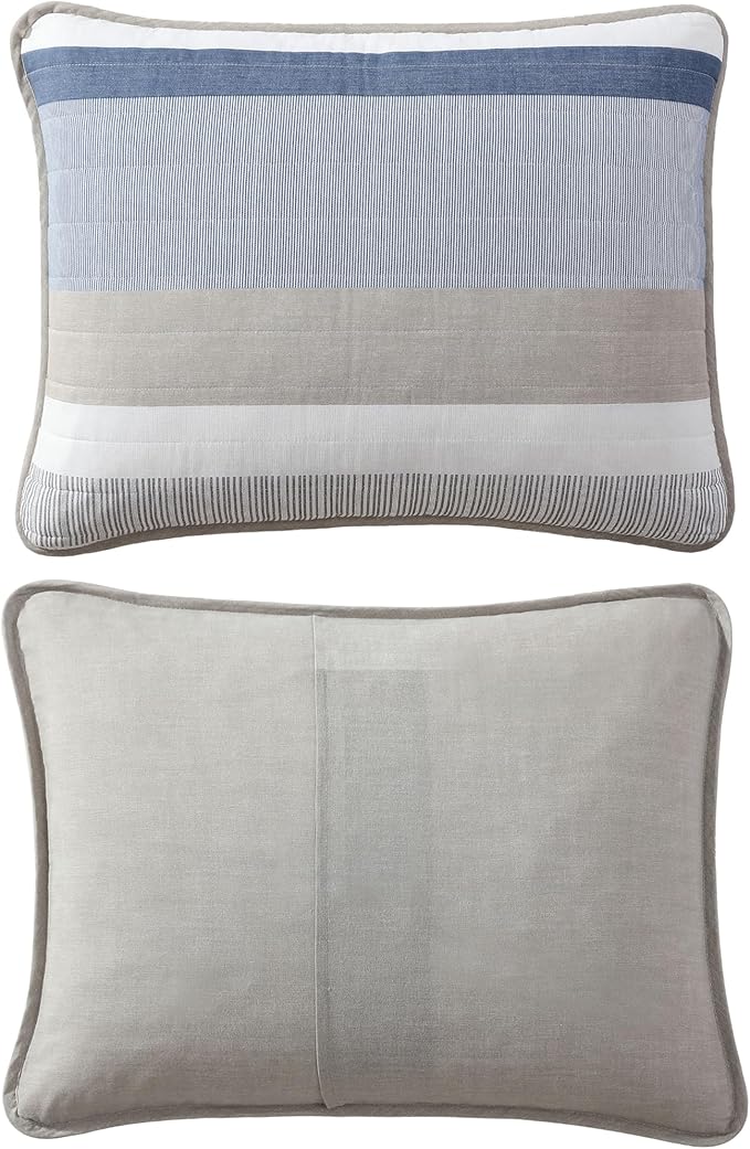 Nautica - Queen Quilt Set, Soft & Breathable Cotton Bedding with Medium Weight Feel, Reversible 3 Piece Bed Set with Matching Pillowcases (Galewood Blue)