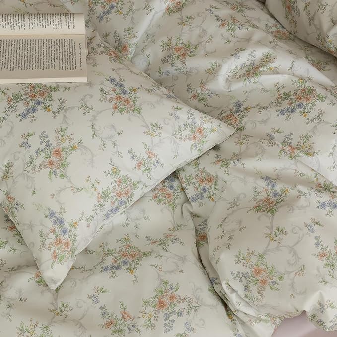 Floral Comforter King Size Fluffy Boho Bedding Set Soft Cotton Down Alternative Girls Bedding Comforter Sets Cozy Lightweight Cute All Season Bed Comforter with 2 Pillowcases