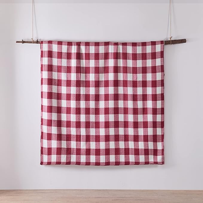 Levtex Home - Camden Quilt Set -King Quilt + Two King Pillow Shams - Buffalo Check in Red and Cream - Quilt Size (106 x 92 in.) and Pillow Sham Size (36 x 20 in.) - Reversible Pattern - Cotton