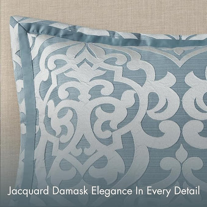 Madison Park Odette Cozy Comforter Set Jacquard Damask Medallion Design - Modern All Season, Down Alternative Bedding, Shams, Decorative Pillows, Cal King(104 in x 92 in), Aqua