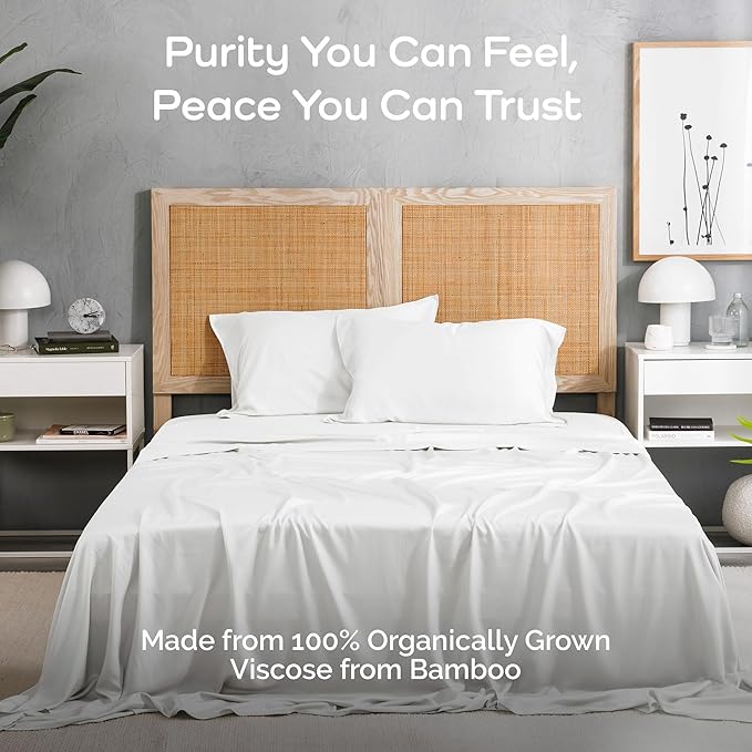 Viscose Bamboo Sheets King Size 4PC Set - Cooling Sheets for Hot Sleepers with Moisture Wicking Technology - Silky Soft 18 Inch Deep Pocket - White 76"x 80"