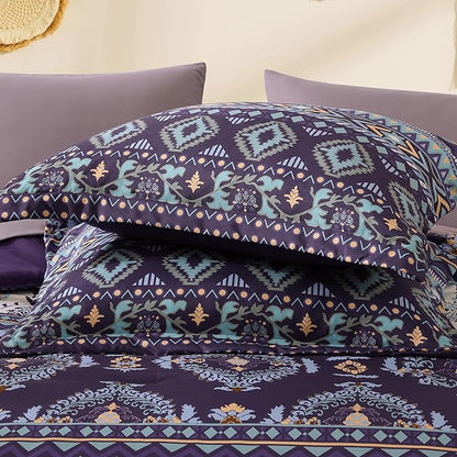 Geniospin Full Comforter Set - 7 Pieces Bed in a Bag, Comfortable Western Bedding Sets for All Seasons, Lightweight Soft Boho Comforter Bed Set with Sheets, Pillowcases & Shams