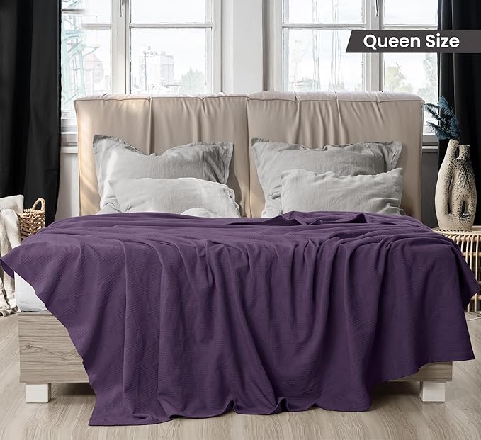 Utopia Bedding Plum 100% Cotton Blanket [Queen Size - 90x90 Inch] Lightweight, Soft and Breathable Thermal Blanket for All Seasons
