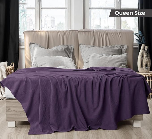 Utopia Bedding Plum 100% Cotton Blanket [Queen Size - 90x90 Inch] Lightweight, Soft and Breathable Thermal Blanket for All Seasons
