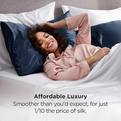 Bedsure Satin Pillowcases, Similar to Silk Pillow Cases Queen Size Set of 2, Pillow Case for Sleeping Women with Envelope Closure, Gifts for Women Men, Blue, 20x30 Inches, 2pcs