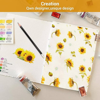 Softan Yellow Floral Sheet Set King, Sunflower Printed Bed Sheets King, Brushed Microfiber Fitted Sheet with 15" Deep Pocket & Non-Slip Straps, Yellow Flower Patterned Sheet & Pillowcase Sets