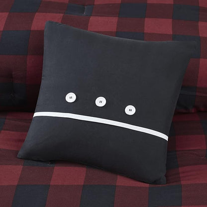 Madison Park Essentials Cozy Bed in A Bag - Reversible Comforter with Complete Sheet Set, Casual Plaid Cabin Design, All Season Cover, Decorative Pillow, Everest Plaid Red Twin(68"x86") 6 Piece