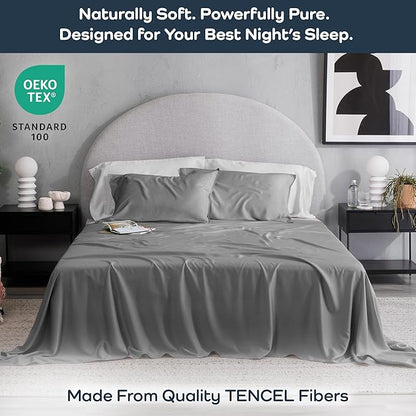 Olive + Crate Tencel Lyocell Eucalyptus Twin XL Sheets - Extra Long Sheet Set - Cooling Tencel Sheets for Hot Sleepers with 16 Inch Deep Pocket Fit - Stone Gray 3-Piece Set